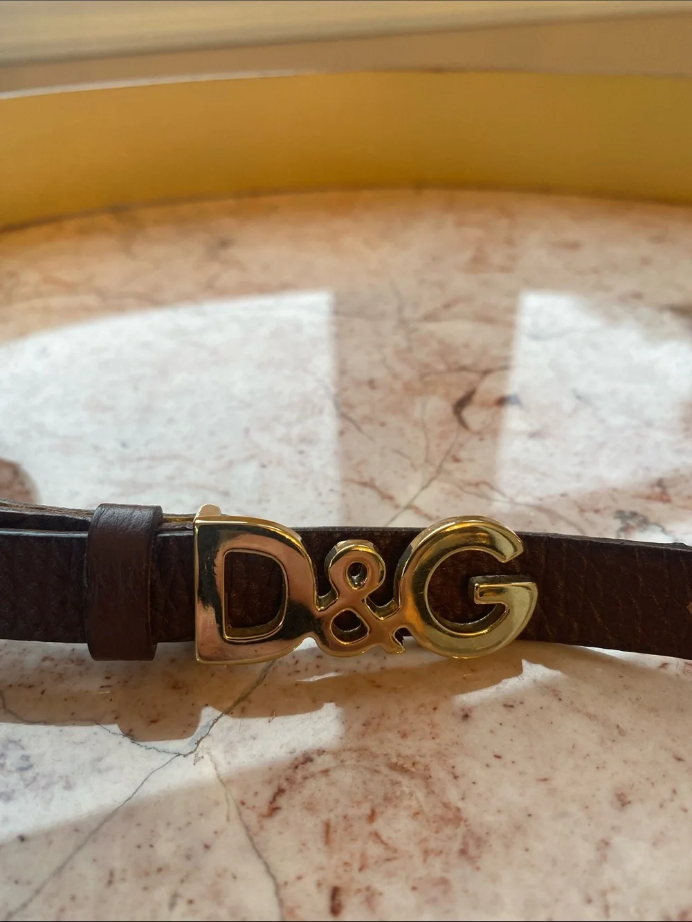 D&G Brown Pebbled Leather Belt with Gold Logo Buckle